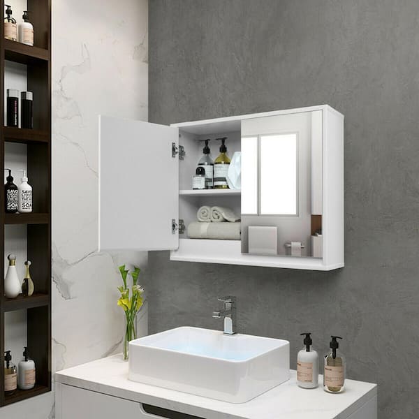 Wall Mounted Mirror Cabinet Vanity Storage Cupboard Shelf Bathroom 3 Tier w/Door 