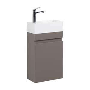 16 in. W x 9 in. D x 25 in. H Single Sink Floating Mounted Bath Vanity in Gray with White Solid Surface Top