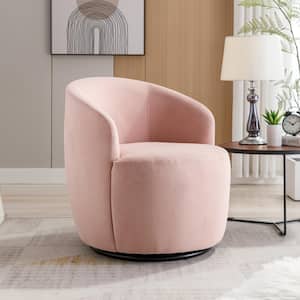 Pink Velvet Swivel Accent Armchair with Black Powder Coating Metal Ring