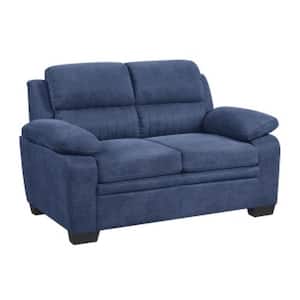 58 in. Blue Solid Print Polyester 2-Seater Loveseat with Tufted Back