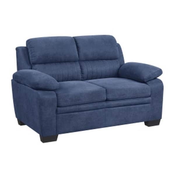 Benjara 58 in. Blue Solid Print Polyester 2-Seater Loveseat with Tufted Back