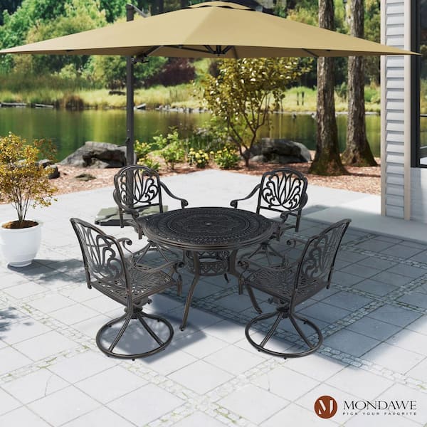 Mondawe 5-Piece Bronze Cast Aluminum Round Outdoor Dining Set