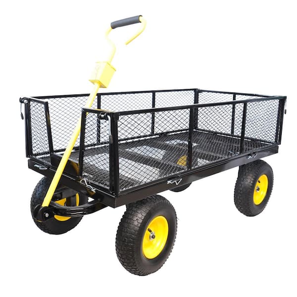 Sudzendf 8 cu. ft. Steel Folding Shopping Beach Garden Cart in Black and Yellow