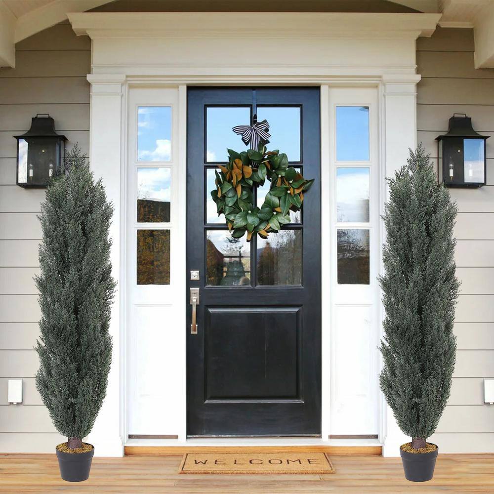 59 in. Plastic Artificial Topiary Cedar Tree Garden Decor (2Pack