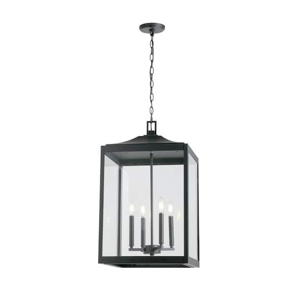 Havenridge 4-Light Matte Black Outdoor Chandelier with Clear Glass (1-Pack)