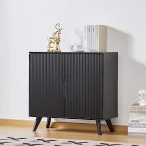 Black Wood 31 in. Freestanding 2-Door Waveform Sideboard Storage Cabinet