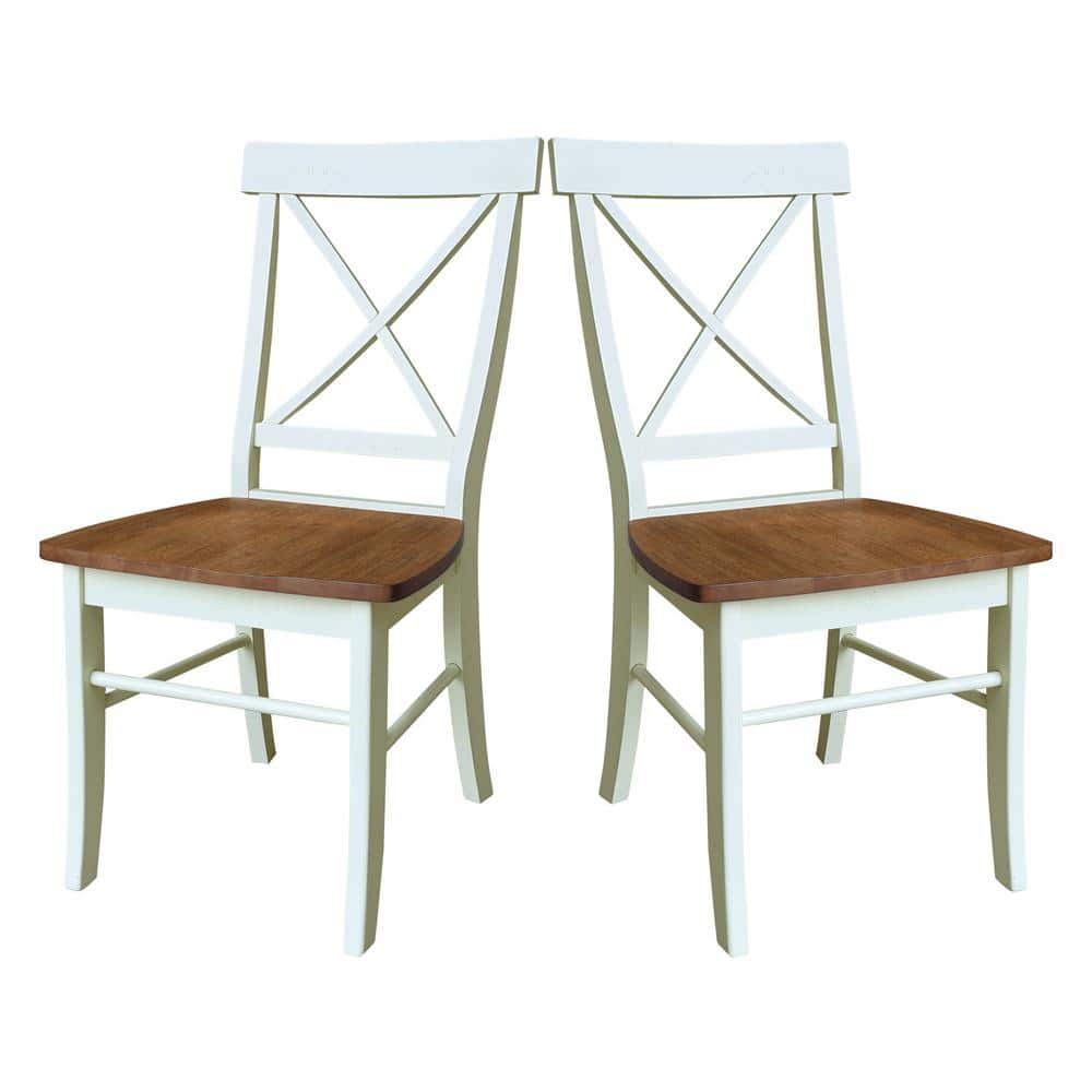 Hickory and Shell Solid Wood Round Pedestal Table Set with High Cross Back Chairs