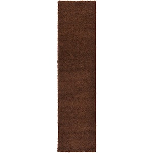 Solid Shag Chocolate Brown 10 ft. Runner Rug