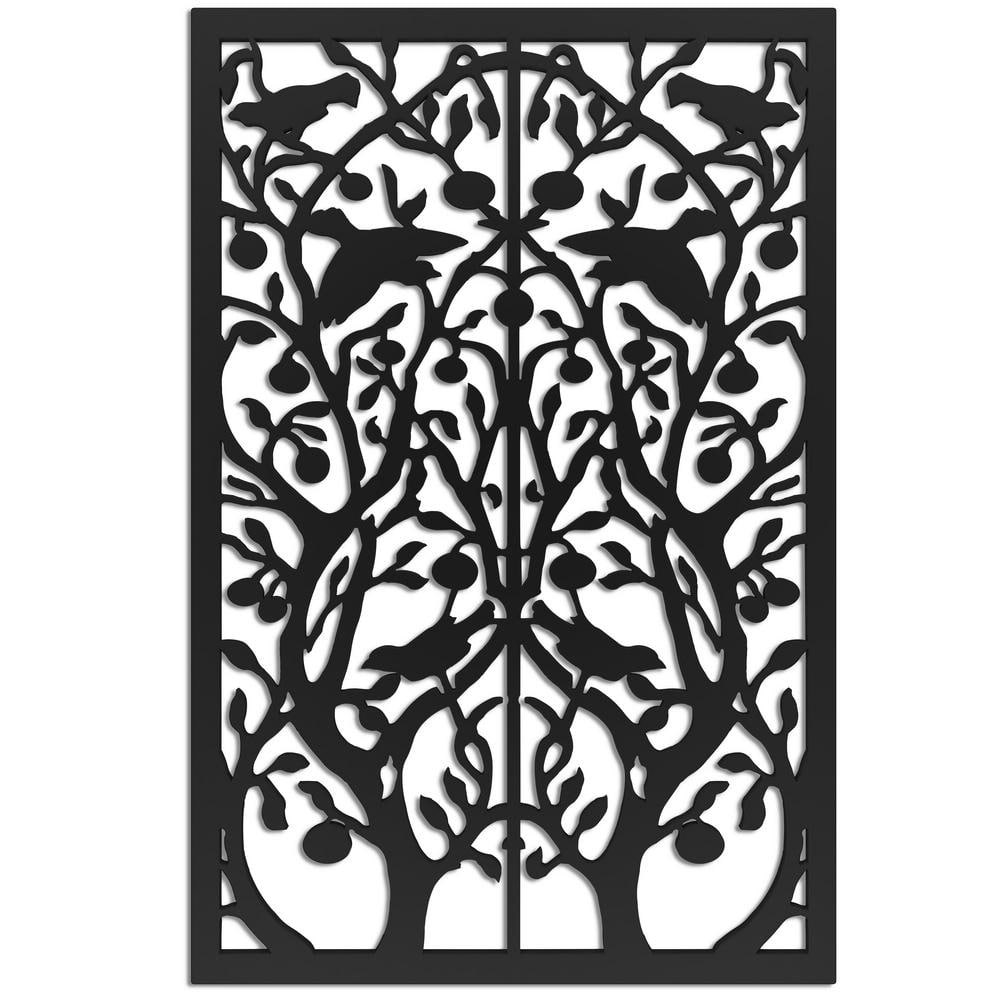 Tree of Life 4 ft. x 32 in. Black Vinyl Decorative Screen Panel