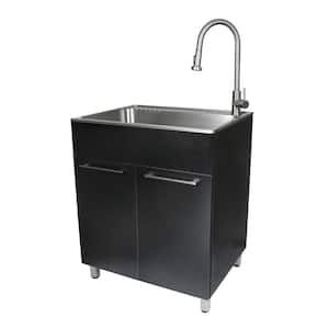 All-in-One 28 in. x 22 in. x 33.8 in. Stainless Steel Drop-In Sink and Cabinet with Faucet in Black