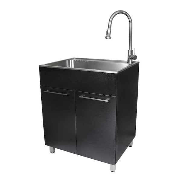 Presenza All-in-One 28 in. x 22 in. x 33.8 in. Stainless Steel Drop-In Sink and Cabinet with Faucet in Black