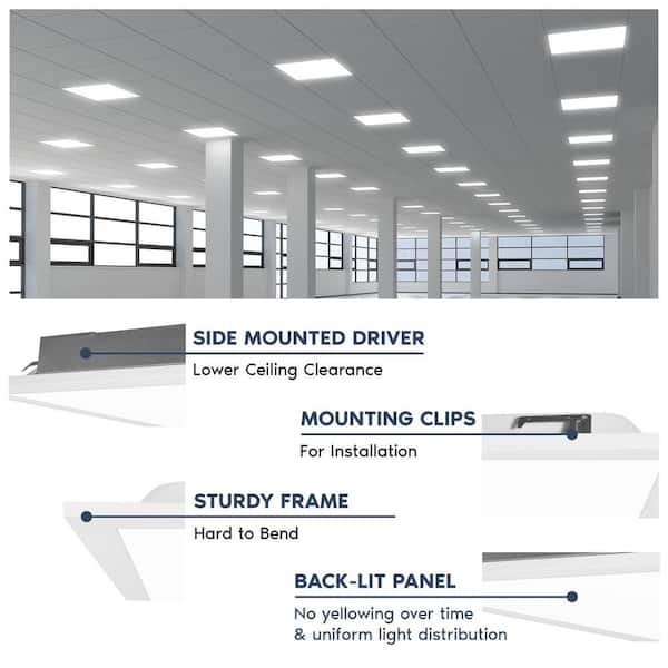 LUXRITE 2 x 2 ft. Integrated LED Flat Panel Light 5-CCT 3000K - 6500K, 20/30/40W, 5000-Lumens 0-10V Dimmable DLC and ETL 2-Pack