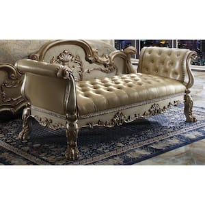 Dresden Bone PU and Gold Patina 28 in. Bedroom Bench Without Back
