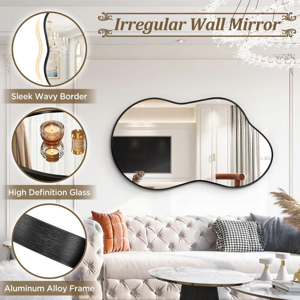 Asymmetrical Black Aluminum Alloy Framed Decorative Mirror 24"x36"