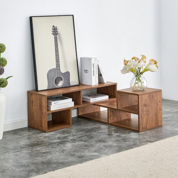 Walnut TV Stand Fits TV's up to 70 in. with Storage Bookcase Shelf,Free Combination Gaming Entertainment Center Media