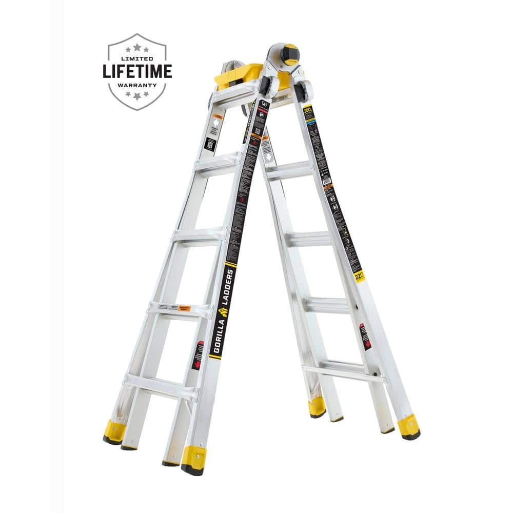 Gorilla Ladders 22 ft. Reach Aluminum Multi-Position Ladder w/ Project Bucket, Tool Hangers, 300 lbs. Load Capacity, Type 1A Duty Rating