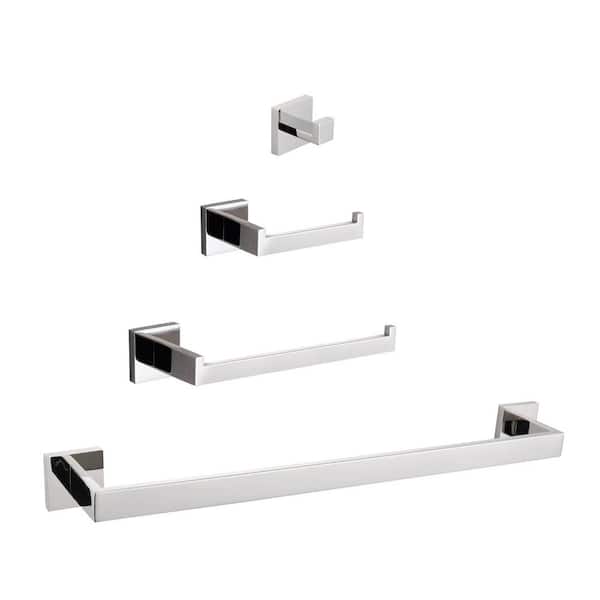 Tahanbath 4-Piece Bath Hardware Set with Hand Towel Holder in Chrome