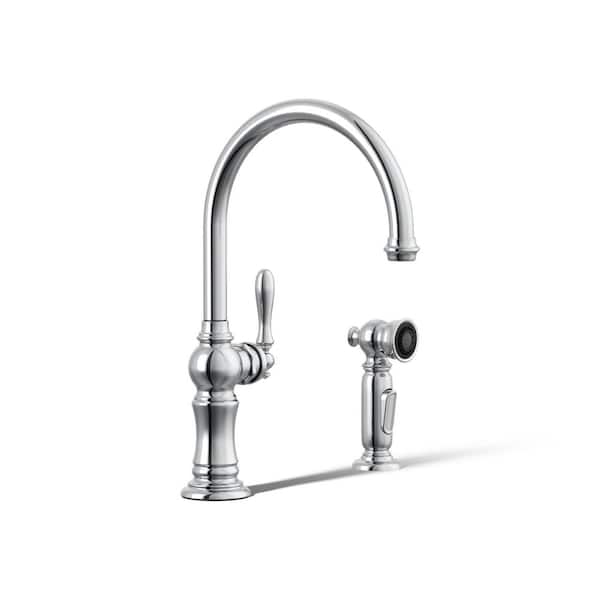 Artifacts Single-Handle Kitchen Faucet with Swing Spout and Side Sprayer in Polished Chrome