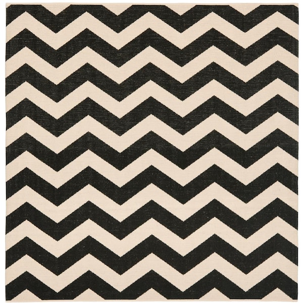 SAFAVIEH Courtyard Black/Beige 8 ft. x 8 ft. Square Geometric Indoor/Outdoor Patio  Area Rug
