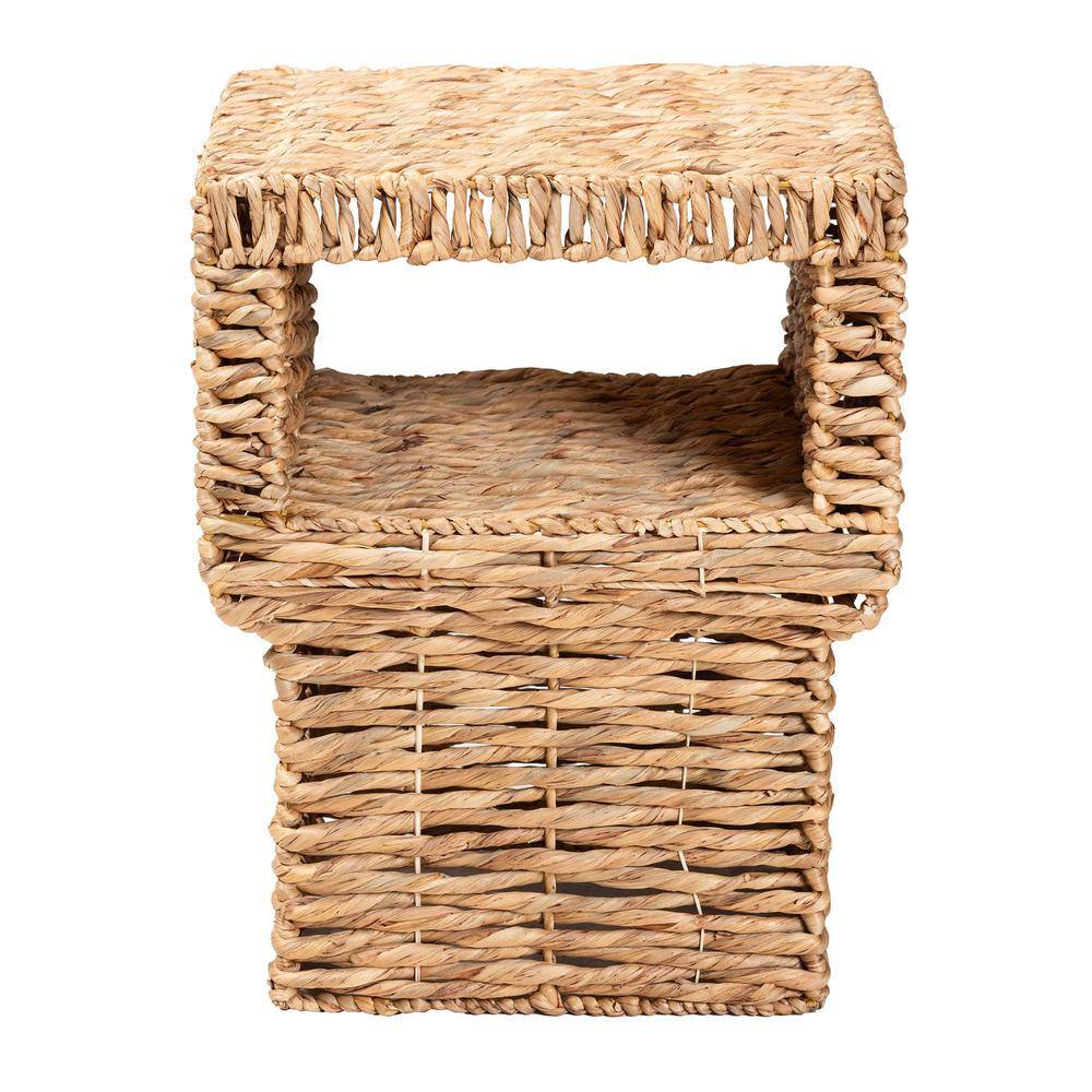 Raziel Natural Brown Seagrass Square Accent Table with Open Shelf