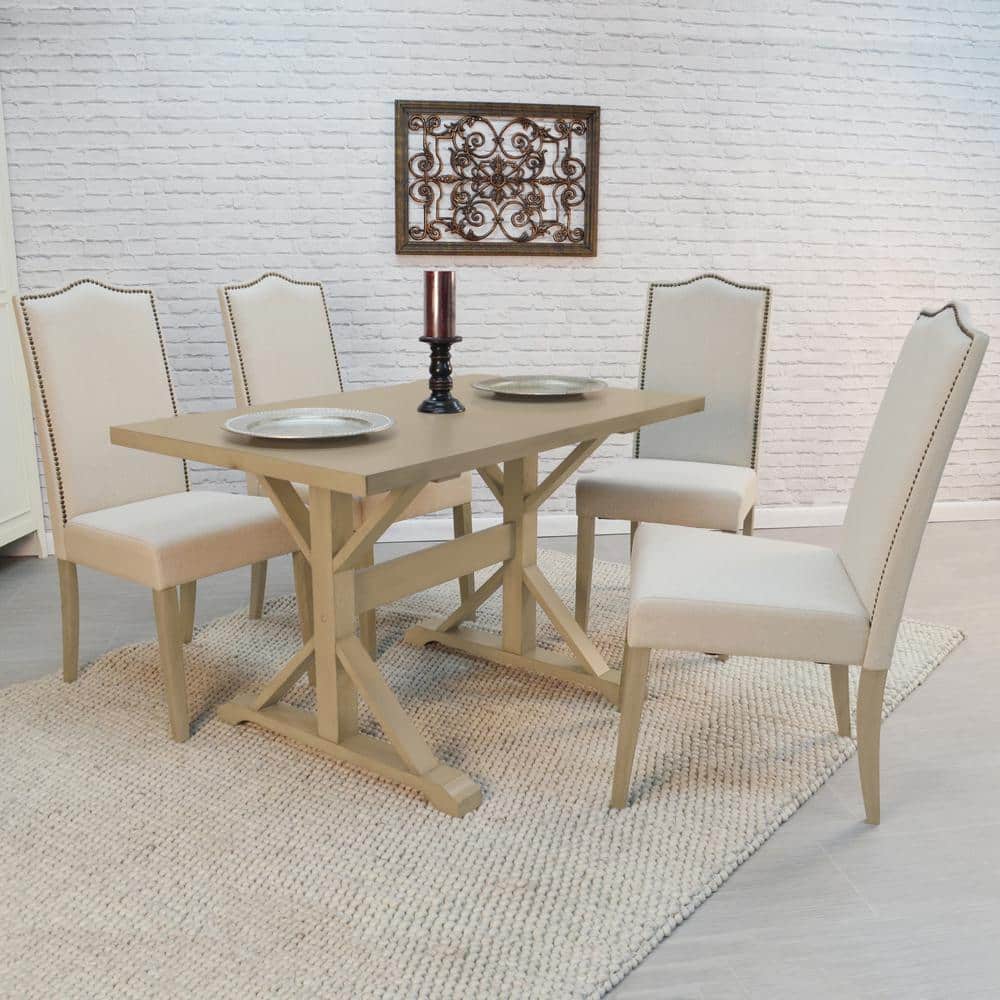 Florence 26.7" Square Weathered Gray Farmhouse Trestle Dining Table