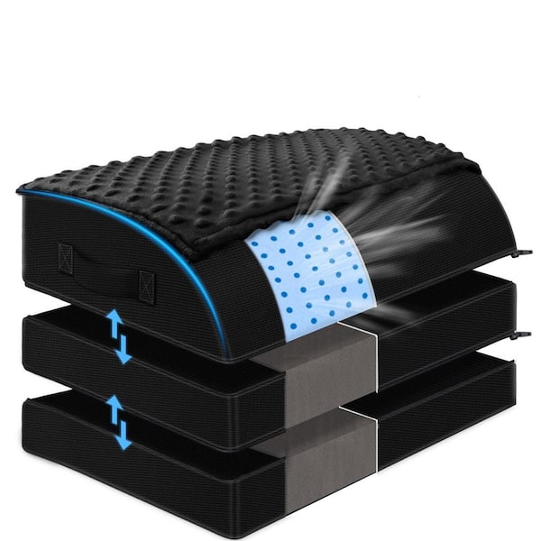 Angel Sar 13 in. x 18 in. x 8 in. Outdoor Adjustable Heights Ottoman, Foam Footrest in Black