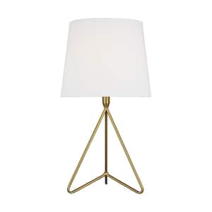 Dylan Tall 31 in. Burnished Brass Table Lamp with White Linen Shade