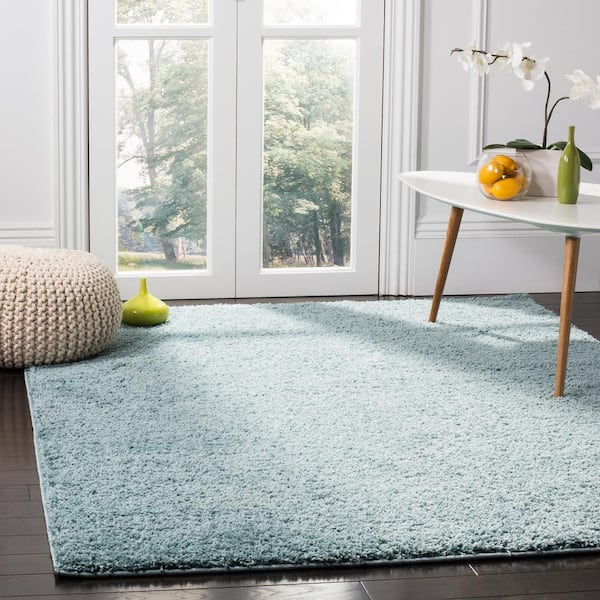 New York Shag Aqua 7 ft. x 7 ft. Machine Washable Solid Color Square Area Rug