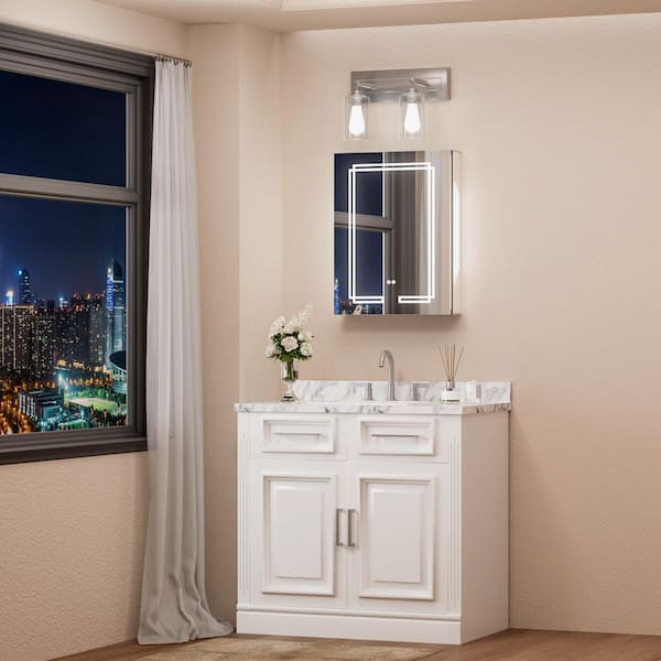 20 in. W x 26 in. H Rectangular Aluminum Surface Mount LED Medicine Cabinet with Mirror and Lighted, Defogger