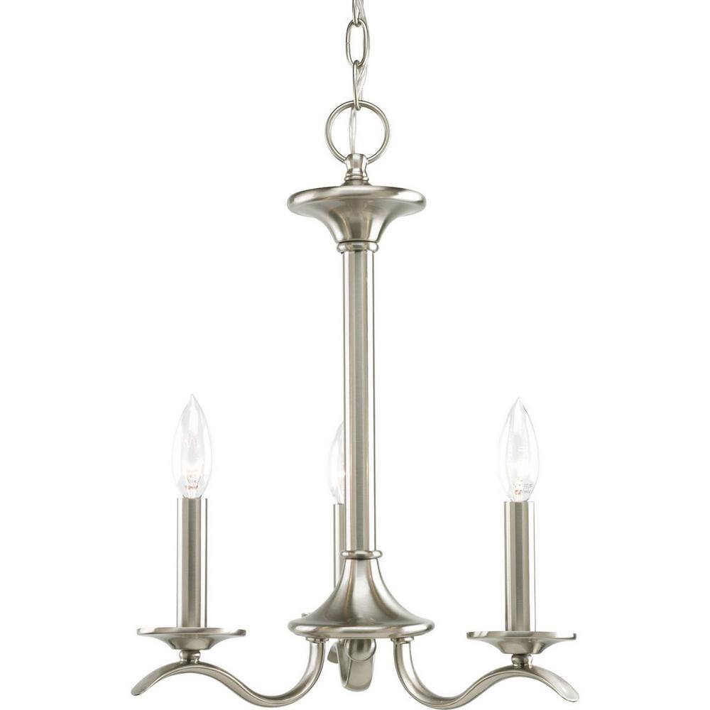 Brushed Nickel 3-Light Chandelier with Off-White Drum Shades