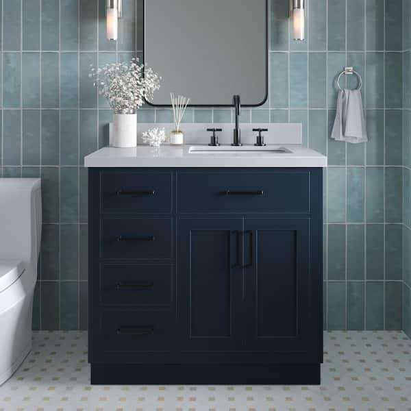 Hepburn 36 in. W x 22 in. D x 36 in. H Single Sink Freestanding Bath Vanity in Midnight Blue with Carrara Qt. Top