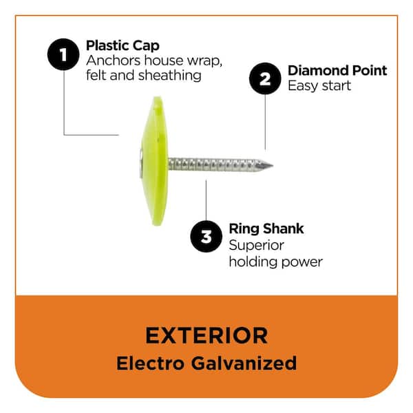 Stinger 1 in. Electro Galvanized Ring Shank Nail with Plastic Cap
