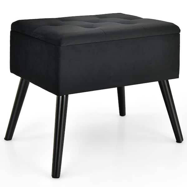 Costway Black Velvet Storage Ottoman Tufted Flip Top Vanity Stool Footrest