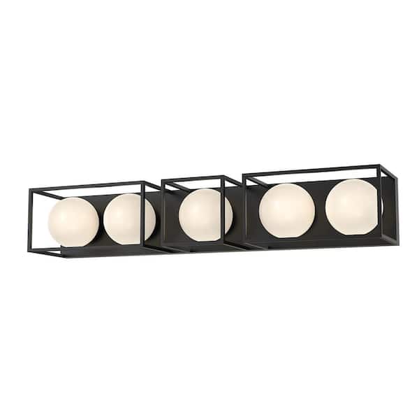 ALORA MOOD Amelia 35-in 5 Light 60-Watt Matte Black/Opal Matte Glass Vanity Light
