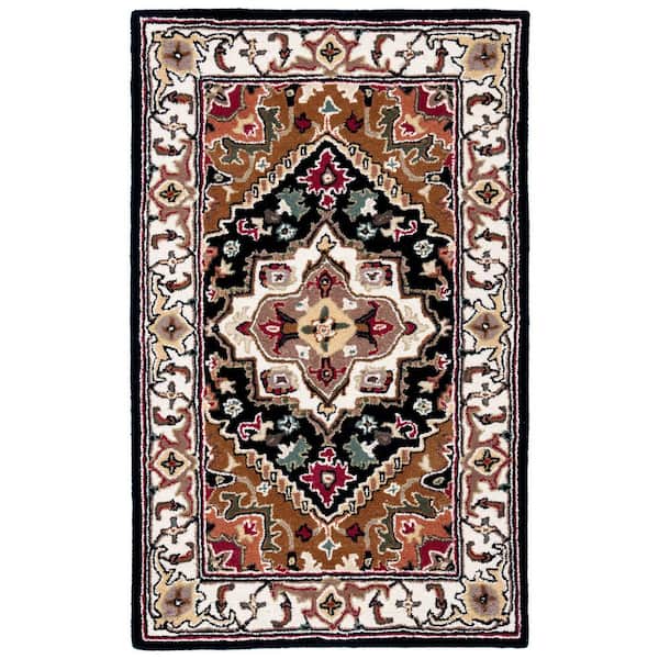 SAFAVIEH Heritage Navy/Brown Doormat 3 ft. x 5 ft. Border Floral Medallion Area Rug
