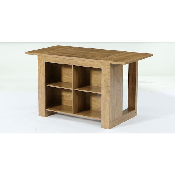 Clarine Brown Wood 63 in. 3-Tier Stationary Kitchen Island Buffet Table 2 Storage Shelves Stools Not Included