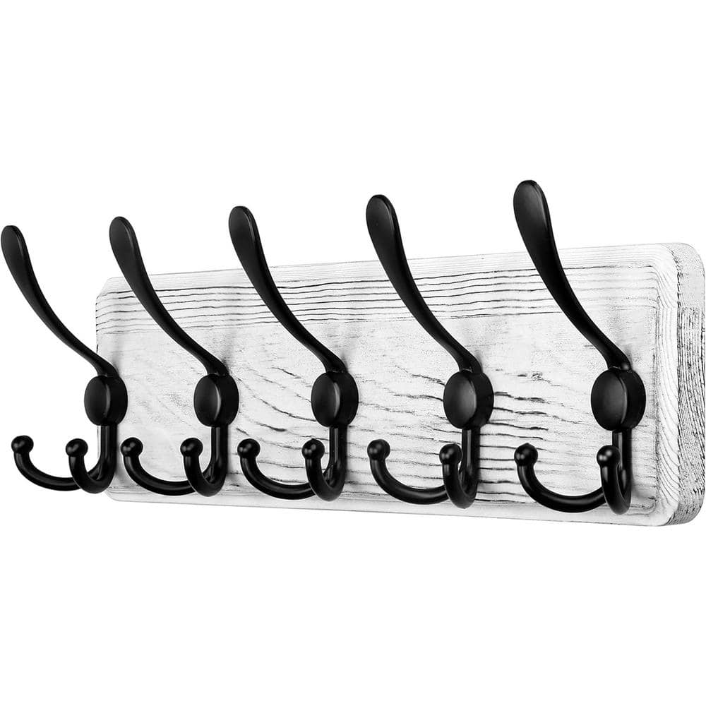 17.25 in. W x 4.3 in. D White Farmhouse Coat Rack Wall Mount with 5-Triple 