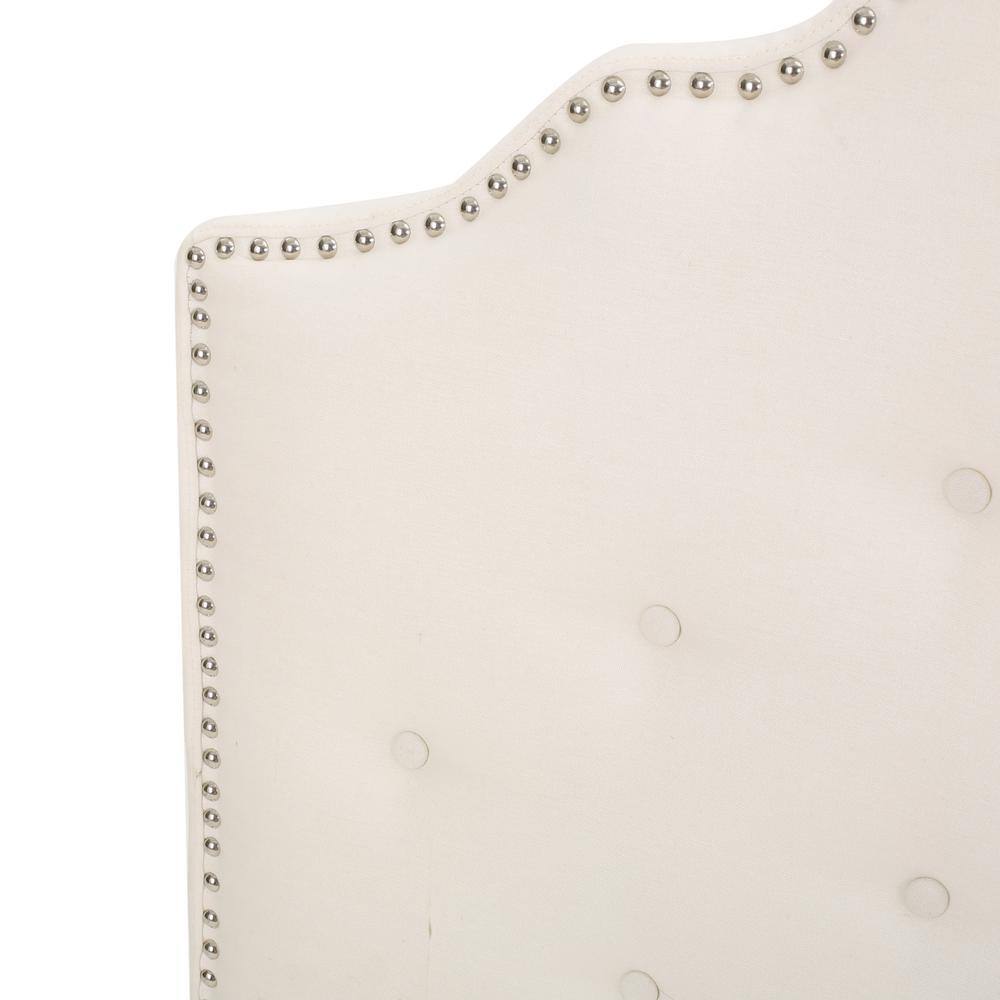 Ivory Tufted Upholstered Full Headboard with Nailhead Trim