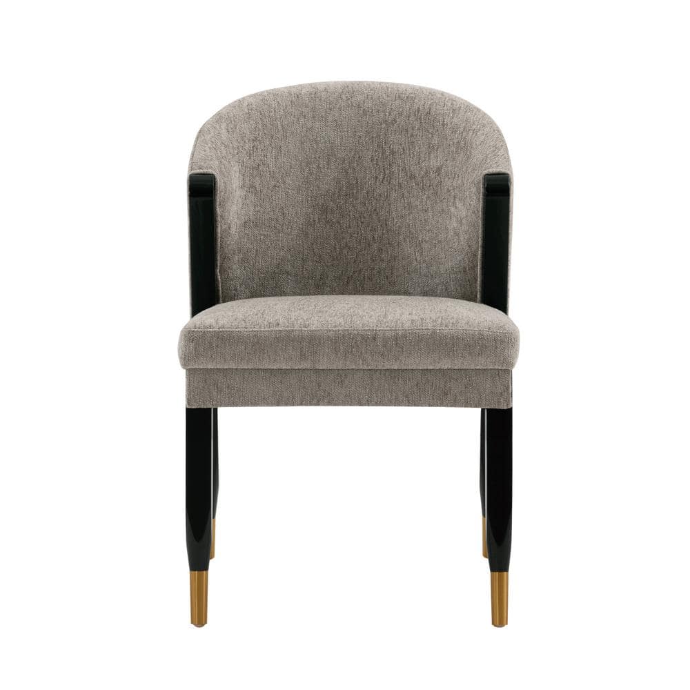 Stone Gray Boucle Upholstered Side Chair with Elm Wood Legs