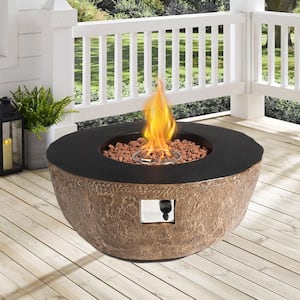 42 in. Outdoor Concrete Gas Fire Pit Bowl Brown Faux Stone Large Fire Pit Table Propane/Liquefied Petroleum Gas