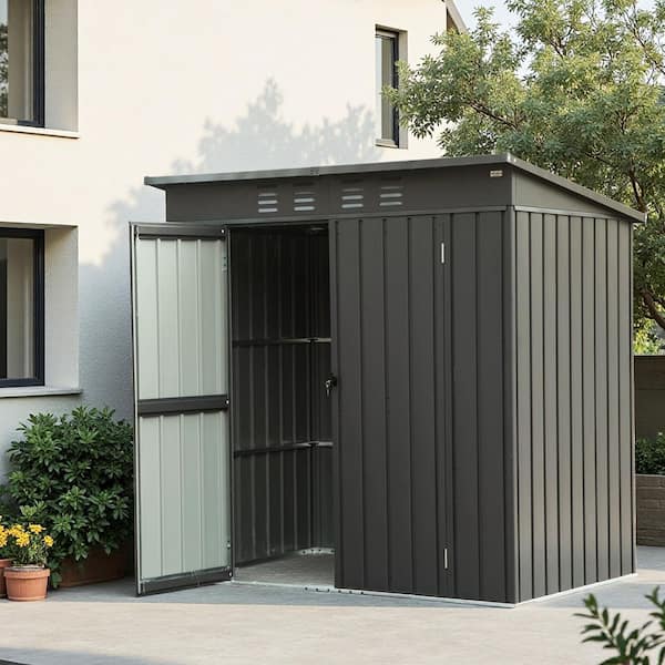 5 ft. W x 3 ft. D Outdoor Metal Tool Storage Shed with Sloping Roof, Steel Frame and Lockable Door, Black (15 sq. ft.)
