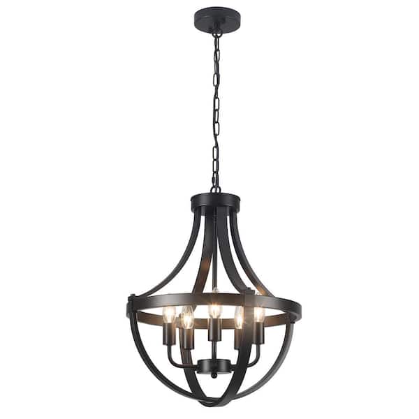 5-Light Black Vintage Candle Design Hanging Linear Chandelier Lighting for Kitchen Island
