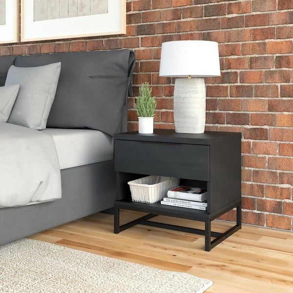 Boyd Sleep Catania 1-Drawer Modern Black Nightstand with Storage Shelf - Small Space Design