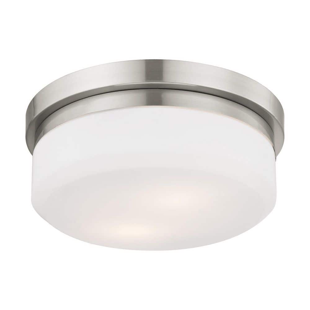 Stratus Collection 2-Light Flush Mount in Brushed Nickel with Hand-Blown Satin Glass