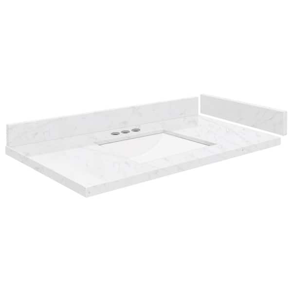 Transolid Silestone 33.5 in. W x 22.25 in. D Quartz White Rectangular Single Sink Vanity Top in Statuario