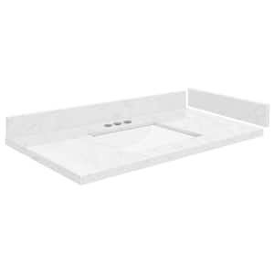 Silestone 34.5 in. W x 22.25 in. D Quartz White Rectangular Single Sink Vanity Top in Statuario