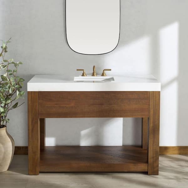 Alberto 48 in. Single Sink Walnut Bath Vanity with White Marble Top