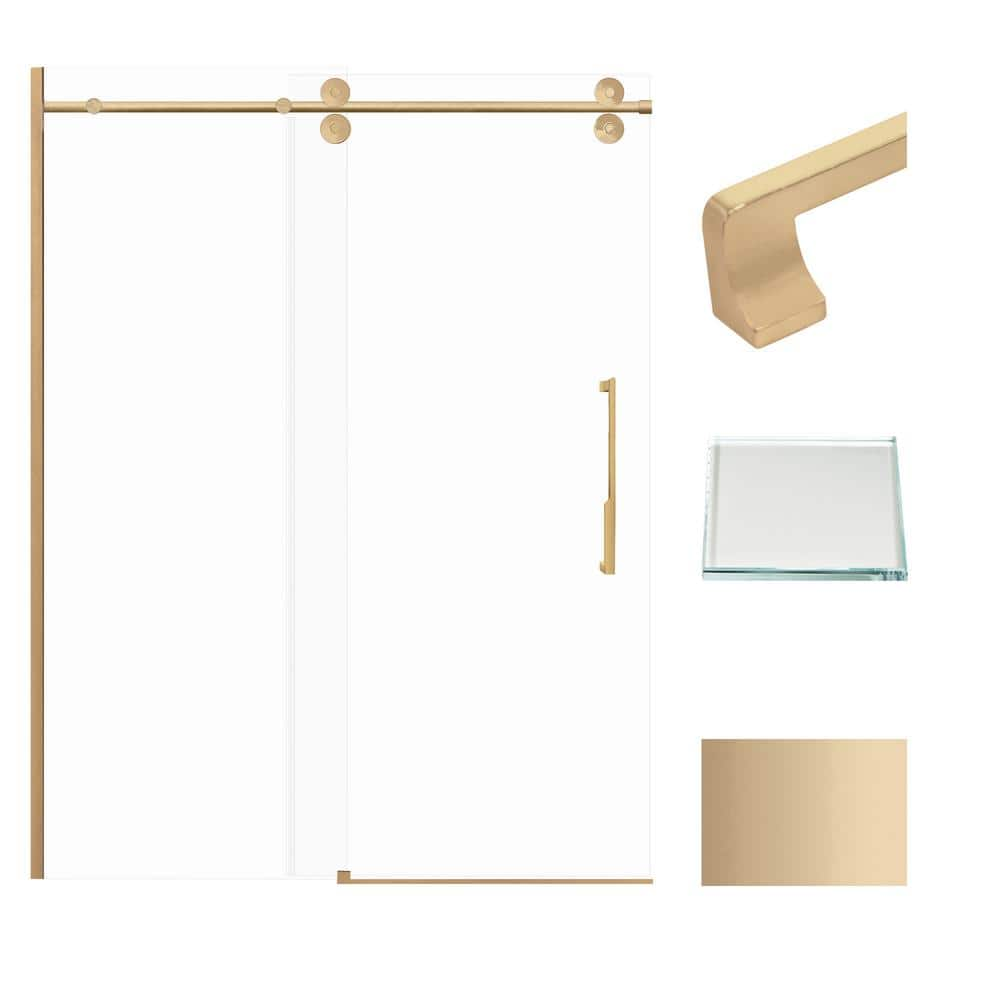 Transolid Teegan 59 in. W x 80 in. H Sliding Semi Frameless Shower Door with Fixed Panel in Champagne Bronze with Low Iron Glass