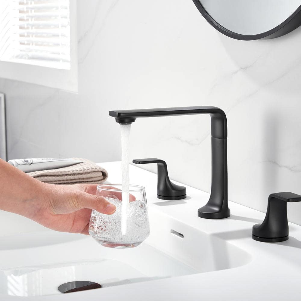 Matte Black Widespread 2-Handle Bathroom Faucet with Metal Push Pop-Up Drain