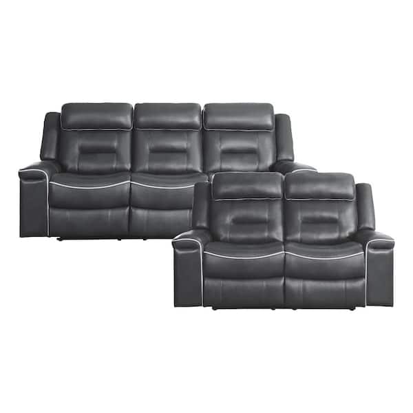 EVERGLADE HOME Cairn 154 in. W Round Arm Faux Leather Rectangle Sofa in Gray